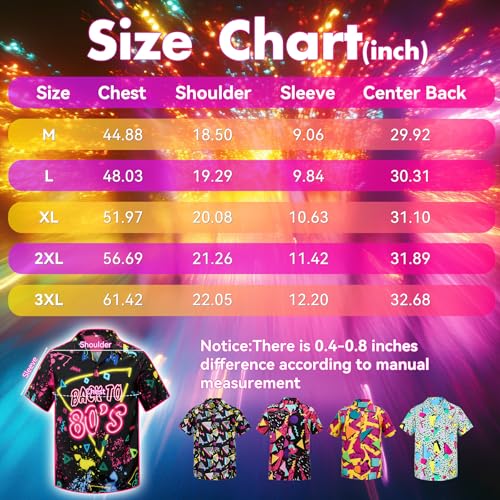 Zando 90s 80s Outfit for Men - Funny Retro Short Sleeve Button Down Hawaiian Shirt for Disco & Themed Party & Beach