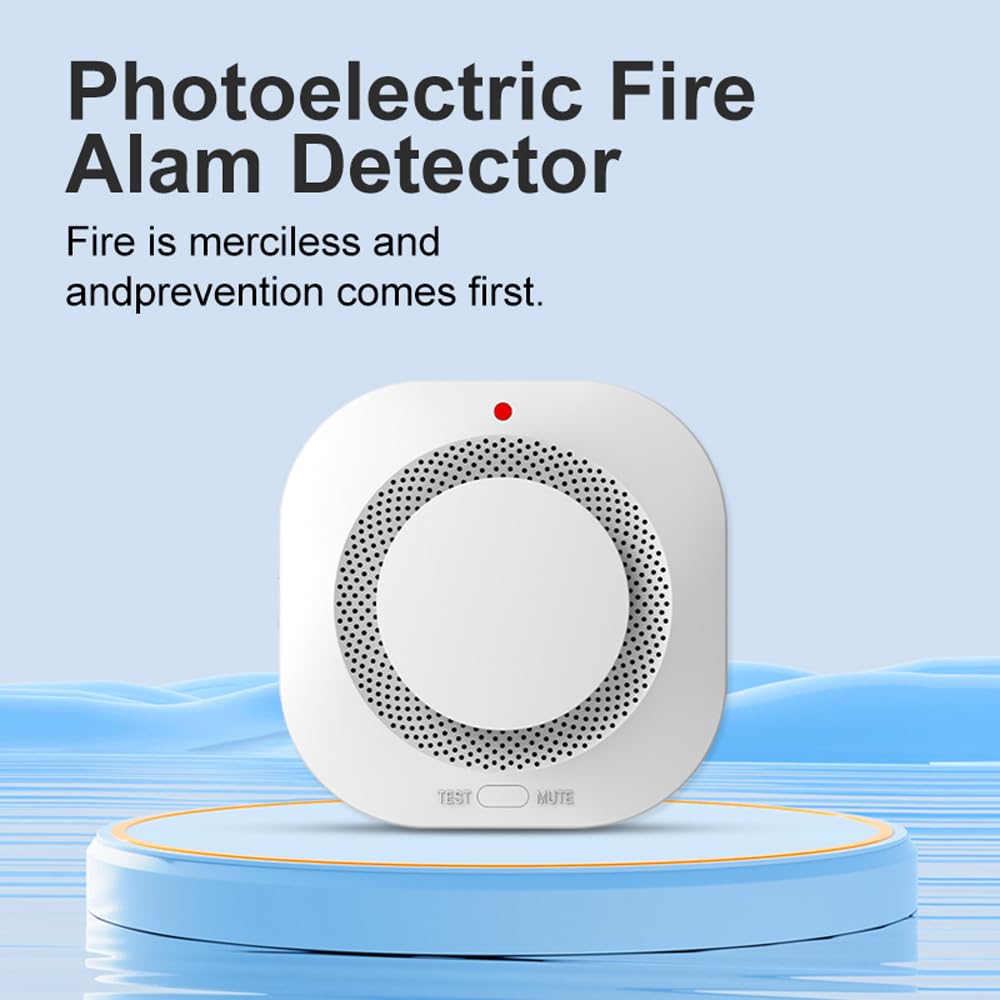Photoelectric Smoke Detector Fire Alarm, Battery Operated, Smoke Alarm with Test Button & Low Battery Signal, LED Warning Light, 85-Decibel Alarm Sound, Easy Installation for Living Rooms and Bedrooms