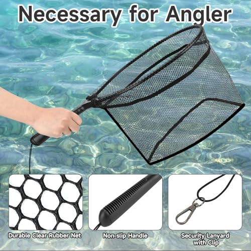 SANLIKE Fly Fishing Net, 24.6 Inch Soft Silicone Catch and Release Fly Fishing Net with Durable Lanyard, Portable for Trou...