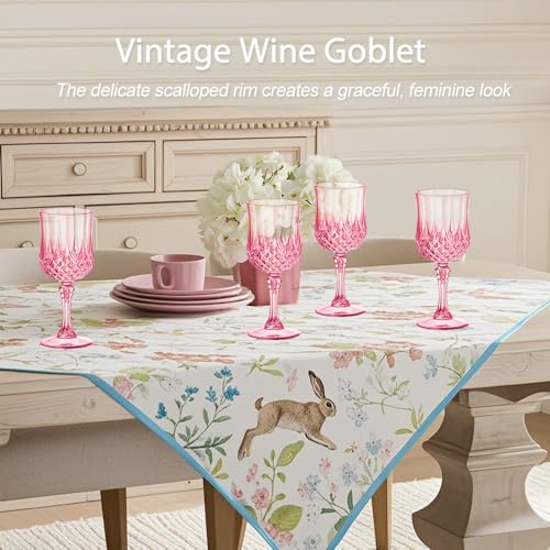 Deritec Plastic Goblets Plastic Wine Glasses 24 PCS, 7oz Pink Goblets Glassware Disposable Cups for Wedding Reception, Gra...