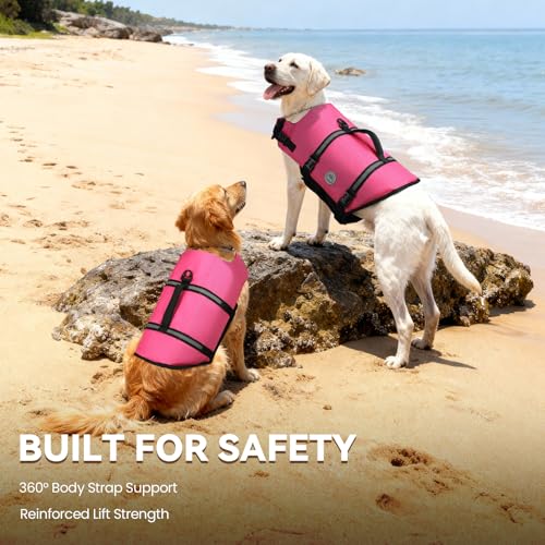 VIVAGLORY Rip Stop Dog Life Vest, Swimming Vest with Handle, Buoyancy for Doggy Puppy, Dog Life Jacket for Swimming & Boat...