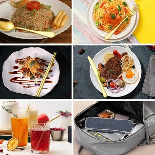 Stainless Steel Silverware Set, 7-Piece Travel Essentials with Carrying Case, Portable Cutlery for Adults, Reusable Utensi...