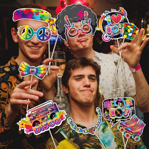 80s Photo Booth Props, Tumwisk 30PCS 80s Party Decorations, Back to 1980s Birthday Photo Booth Props，Funny Selfie Props fo...