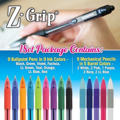 Zebra Pen Z-Grip Retractable Ballpoint Pen and Mechanical Pencil Set, Medium Point, #2 HB Lead Pencils, Assorted Ink Color...