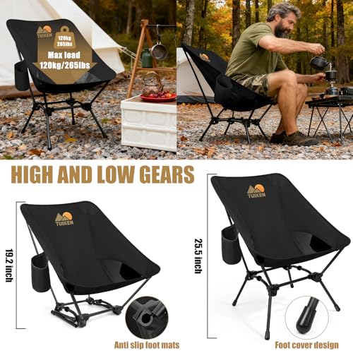 TUIKEN Ultralight Camping Chair Backpacking Chair, Portable Camp Chair with Cup Holder & Storage Bag, Lightweight Compact ...