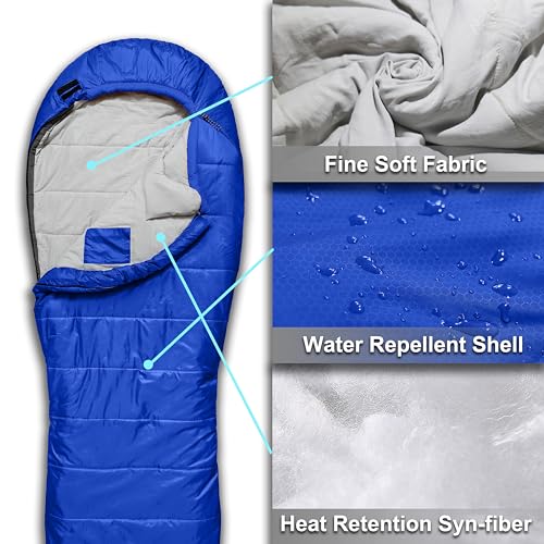Azitrek 0 Degree Camping Sleeping Bags Mummy for Adults Youth | XXL Big and Tall 3-4 Season Warm and Cool Winter Cold Weat...