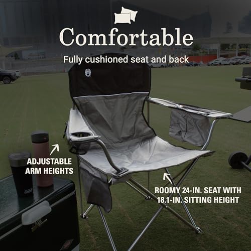 Coleman Portable Camping Chair with 4-Can Cooler, Cushioned Seat & Back with Side Pockets & Cup Holder, Carry Bag Include...