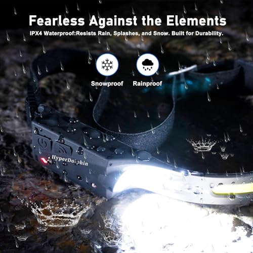 HyperDolphin Headlamp Rechargeable, LED Waterproof Headlight for Adults, 230° Headband Light Forehead, USB Head lamp Band,...