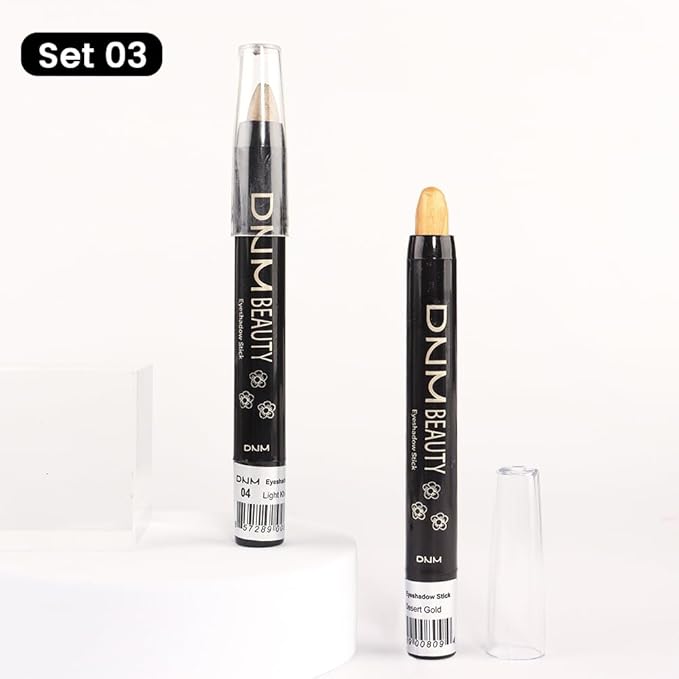 Kaely 2Pcs Cream Eyeshadow Stick Set for Eyes,Light Khaki & Desert Gold Shimmer Pen,Eye Brightener Halloween Makeup,sombras para ojos,Smooth Eye Shadow Highlighter Crayon Pencil Waterproof,04+06