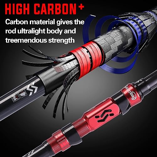 Sougayilang Portable Telescopic Fishing Rod with Carbon Fiber Material and Precision Carved Reel Seat - Suitable for Saltw...