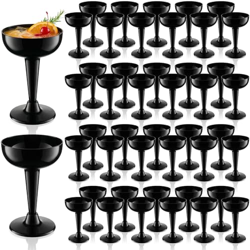 Domensi 40 Pack Black Champagne Coupe Glasses Bulk Plastic Disposable Champagne Glasses 5 oz Plastic Mimosa Wedding Cockta...