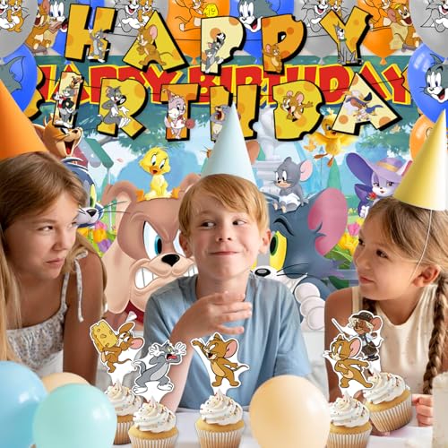 42pcs Tom and Jerrys Birthday Party Decoration include Napkins,Plates, for Tom and Jerrys Birthday party Supplies (yellow14)