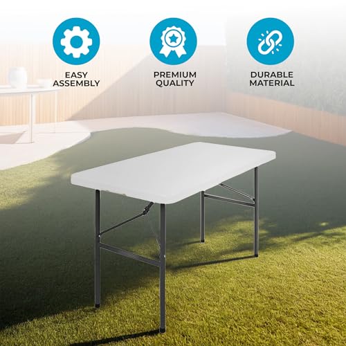 SIMPLI-MAGIC 4ft Plastic Folding Table, Indoor Outdoor Heavy Duty Portable/Handle, Lock for Picnic, Party, Camping - White