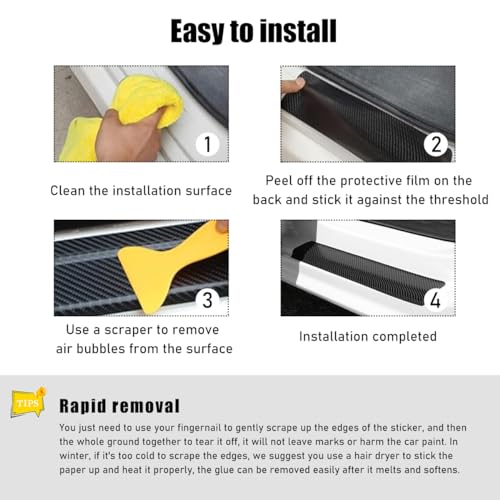 Ohleats 4 PCS Car Door Sill Protectors, Anti Scratch Carbon Fiber Auto Threshold Cover Strips, Decorative Door Entry Edge ...