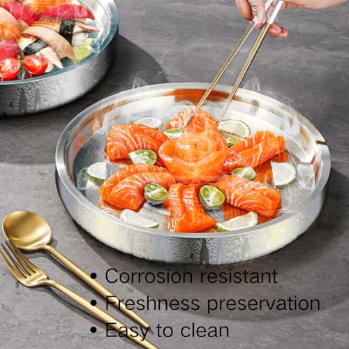 2Pcs 11in Stainless Steel Ice Chilled Serving Trays,Iced Chilled Party Platters, Appetizer Cold Serving Tray, Cooling Shri...
