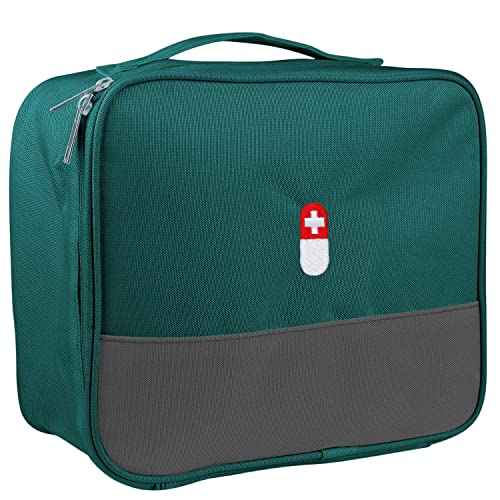 PKQP First Aid Bag, Empty Medical Supplies Organizer Bag Portable Trauma Kit for Home Office Kitchen Traveling Hiking Camping Backpacking Cycling, Green