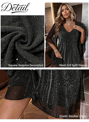 Gettalocky Women's Sparkly Cocktail Dresses for Wedding Guest Flutter Sleeve Loose Chiffon Party Dress