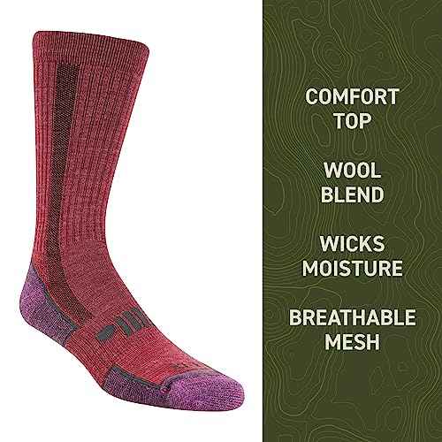 Jeep Women's Trail Wool Breathable Cushioned Comfort Crew Socks (2-Pair)