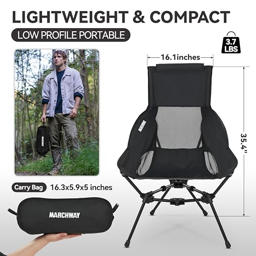 MARCHWAY Lightweight Folding High Back Camping Chair with Head Support, Stable Portable Compact for Outdoor Camp, Travel, ...