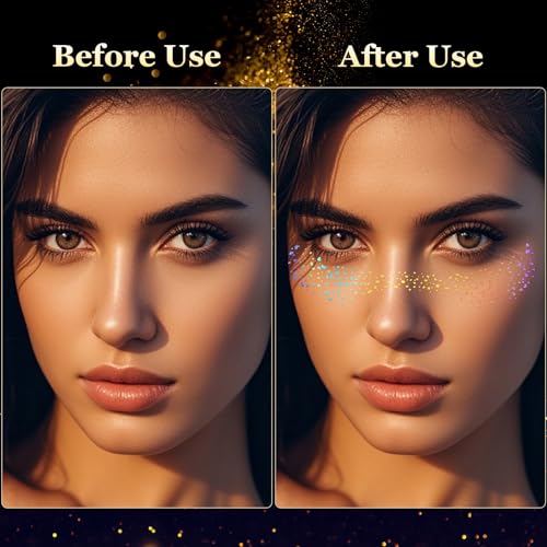 HyperFun 12Pcs Face Glitter Freckles, Face Glitter Fake Freckles Sticker, Gold Sliver Holographic Multichrome Waterproof S...