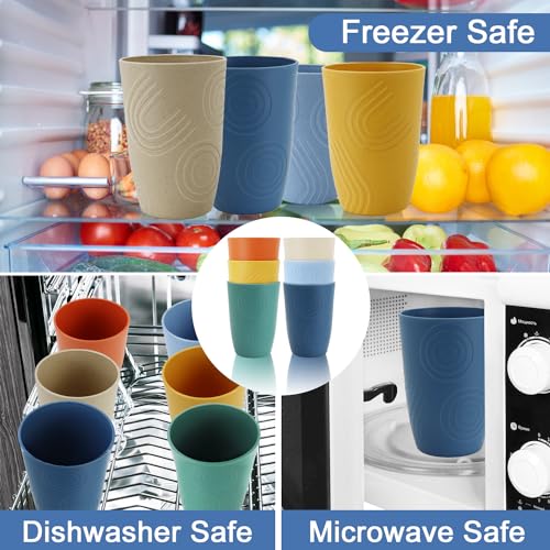 BUSOKIP Wheat Straw Cups 16 OZ, Plastic Drinking Glasses, Drinking Cup, Unbreakable Kitchen Cups Sets of 6, Microwave & Di...