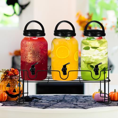 Tanlade 3 Pcs Plastic Drink Dispenser with Stand Beverage Dispenser with Sturdy Metal Base Juice Dispensers for Parties Le...
