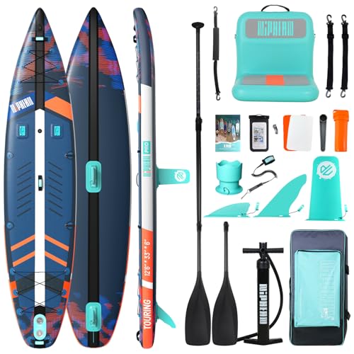 Niphean PRO (Extra Large) Paddle Board, 12'6" Stand Up Inflatable Paddle Board with Seat, Pressure Gauge, Multifunctional ...
