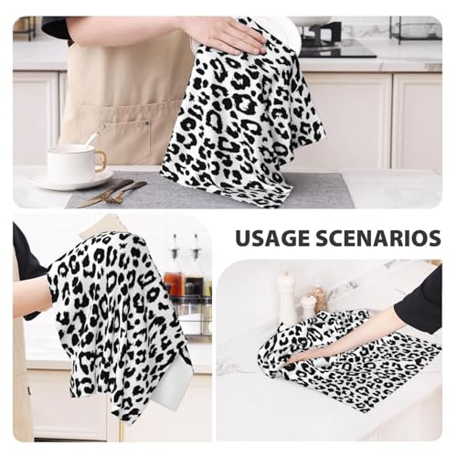 Novastar Kitchen Towels - Soft Absorbent Quick Towels for Kitchen Drying, Leopard Black White Texture Print Drying Dish Hand Towel for Home Decor with Lanyard