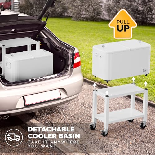 VINGLI Patio Cooler, Rolling Ice Chest on Wheels, Portable Patio Party Bar Drink Cooler Cart, with Shelf, Beverage Pool wi...