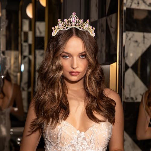 Arvintas Pink Tiaras for Women Princess Crown Headband, Crystal Tiaras Birthday Crown Wedding Rhinestones Princess Party H...
