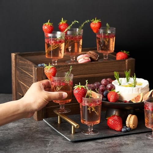 MATANA 50 pc Mini Clear Plastic Wine Glasses with Stem for Parties (5oz) - 4 Inch Plastic Wine Cups, Wine Goblets Perfect ...