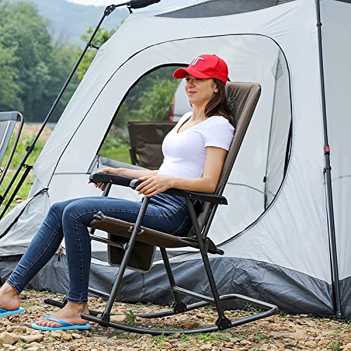 Timber Ridge Folding Rocking Chair for Adults, Padded High Back Outdoor Rocker with Hard Armrests, Heavy Duty Portable Fol...