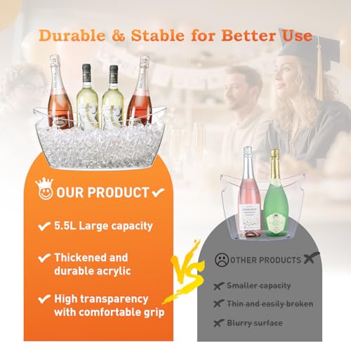 Cenjeery Ice Bucket for Parties, 2PCS Clear Acrylic Drink Buckets with Scoop & Metal Wine Bottle Opener, 5.5L Large Champa...