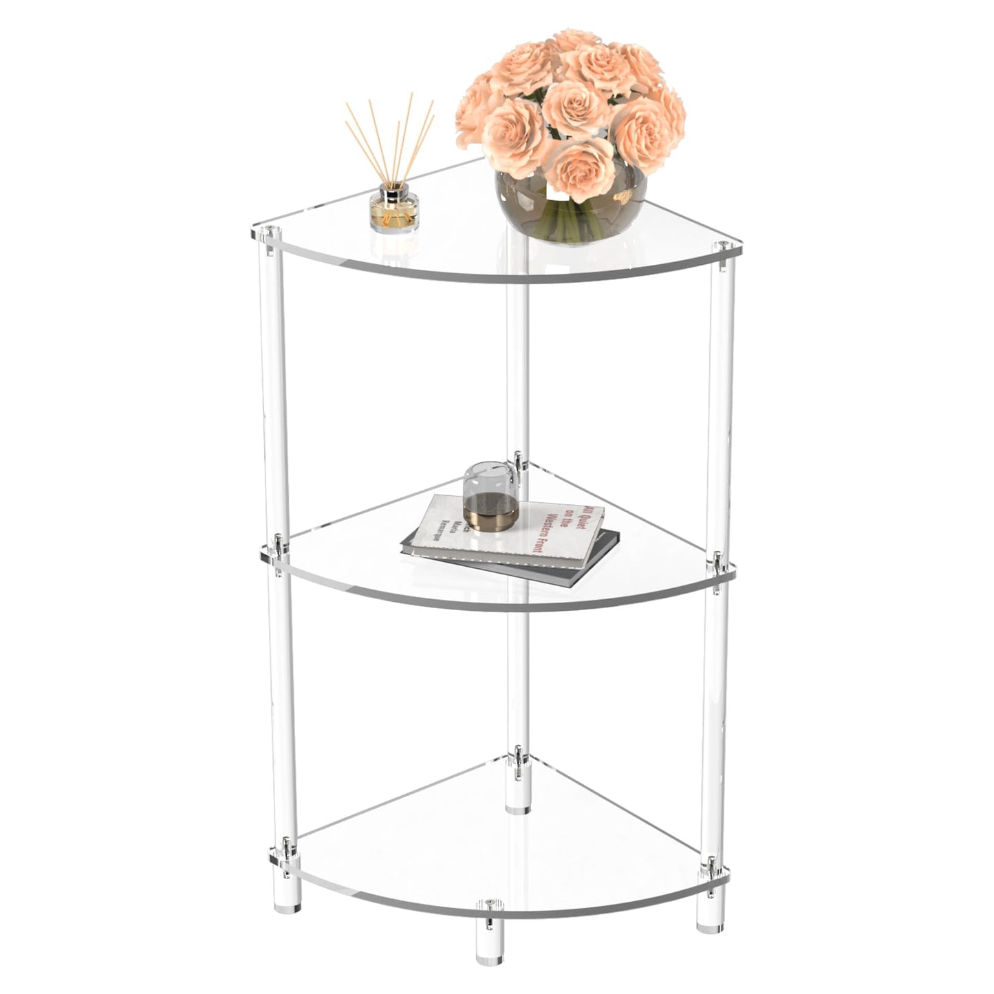 Eglaf Acrylic Triangle End Table - 3 Tier Corner Side Table - Small Corner Table for Living Room, Bedroom, Bathroom - 11.8'' L x 11.8'' W x 26 ''H
