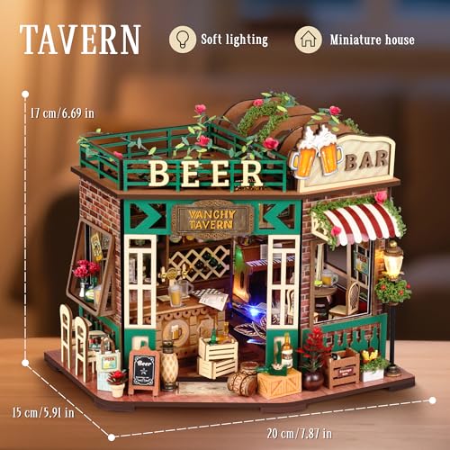 Splashora DIY Miniature Dollhouse Tavern Dollhouse Kit, Beer Bar with LED Lights, Retro Decor,Tiny House Building DIY Craf...