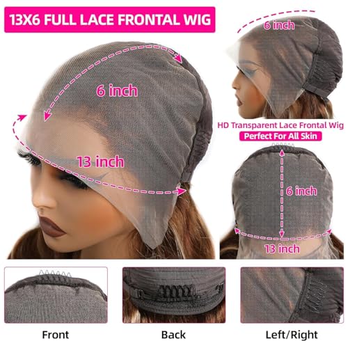 250% Density Ombre Highlight 13X6 Tansparent Lace Front Straight Wig Human Hair HD Lace frontal Wigs Pre Plucked with Baby Hair Glueless Wigs for Black Women