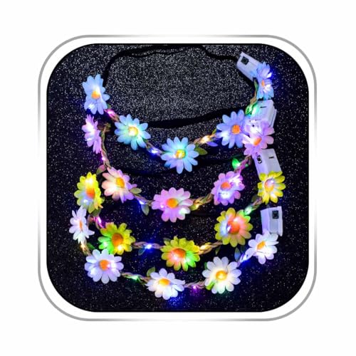Foyte 4PCS Light Up Sunflower Headbands Daisy Floral Crown Hawaiian Headpieces Fairy Flower Hair Accessories for Summer Pa...