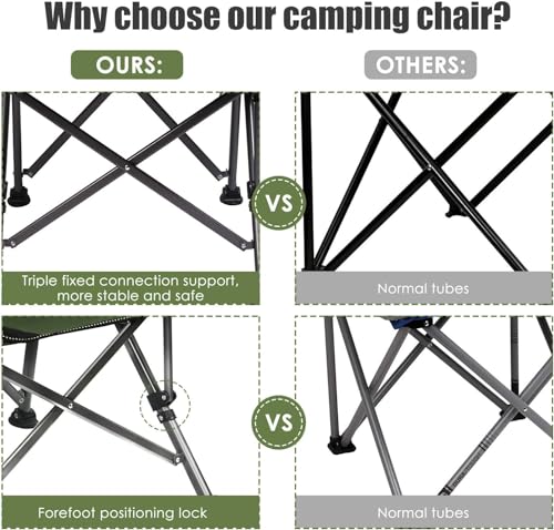 LEADALLWAY Folding Camping Chair Oversized Collapsible Camp Chair with Cup Holder and Removable Storage Bag, Heavy Duty Su...