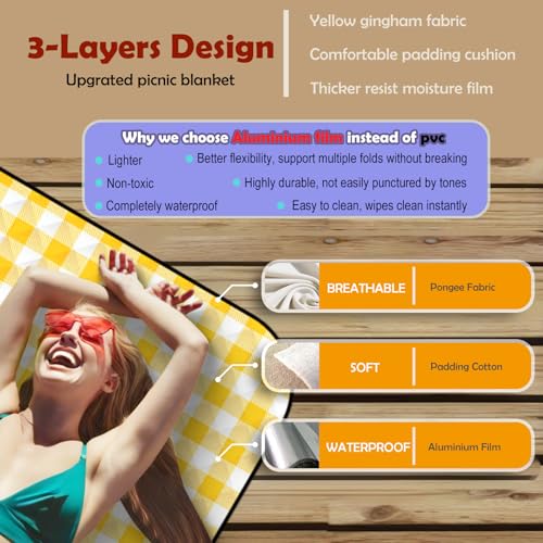 CUNCUI Picnic Outdoor Blankets, Extra Large 79x79in Beach Blanket, Thick 3-Layers Camping Waterproof Mat for Camp Hiking P...