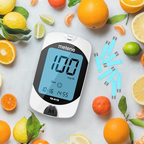Metene TD-4116 Blood Glucose Monitor Kit, 100 Glucometer Strips, 100 Lancets, 1 Blood Sugar Monitor, Blood Sugar Test Kit ...