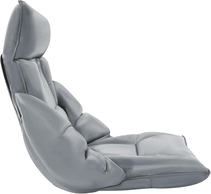 Floor Chair with Back Support, Folding Sofa Chair with 5 Adjustable Position, Cozy Tatami Human Bed with 5 Adjustable Positions for Living Room, Bedroom, Grey