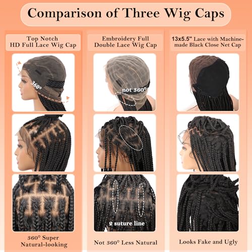 360¡Æ HD Full Lace Knotless Braided Wigs for Women Box Braid Wig with Baby Hair Braided Lace Front Wigs Premium Synthetic Braid Wig Long Black 36"