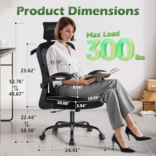 AreShark Office Chair Ergonomic Desk Chairs with Adjustable Lumbar Support& Headrest Hanger, High Back Breathable Mesh Cha...