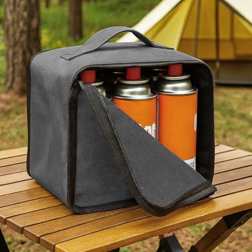 Camping Gas Canister Storage Bag - Portable 16 OZ Gas Cylinder Holder, Portable Propane Tank Carry Case, Grey