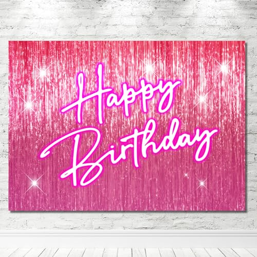 Gilprop 5x3 ft Shine Pink Happy Birthday Backdrop for Lady Girls Women Happy Birthday Banner Princess Theme Party Decorati...