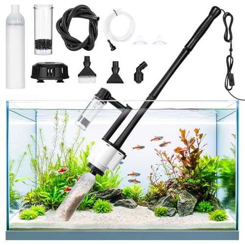 AQQA Electric Fish Tank Cleaner – 30W Aquarium Water Changer with Gravel Vacuum, Corner Nozzle Brush, Oxygen Boost etc Com...