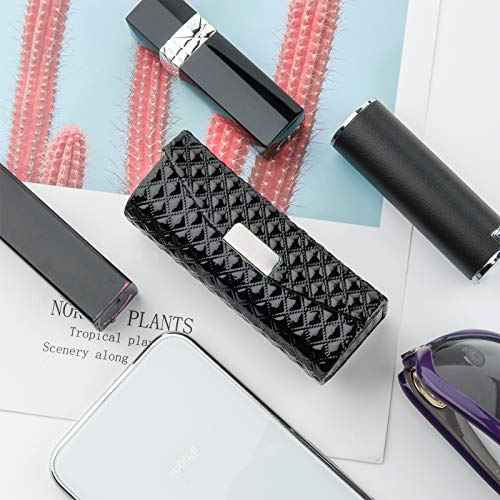 Beautyflier Women¡¯s PU Leather Lipstick Case Holder with Mirror Rectangle Makeup Travel Cases for Purse Lipstick Holder (Black)