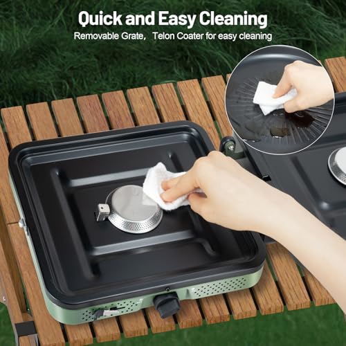 Portable Camping stove, 2 Burner Foldable Camping Stove with Griddle and Carrying Bag & Hose, 8600BTU Portable Propane Cam...