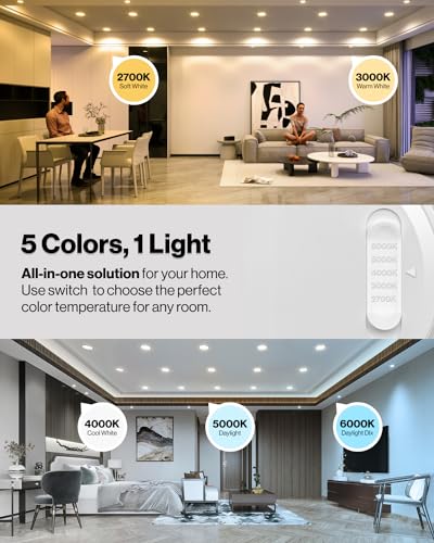Sunco 12 Pack 5CCT LED Recessed Lighting 4 Inch with Night Light, 2700K/3000K/4000K/5000K/6000K Selectable, Dimmable Light...
