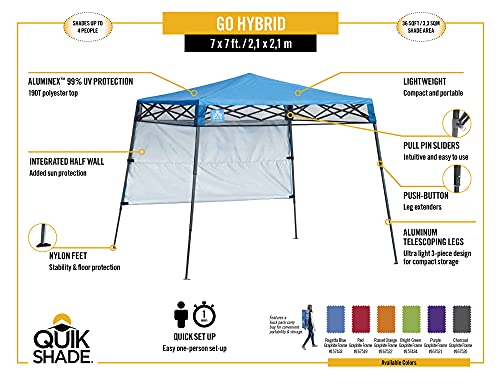 Quik Shade Go Hybrid 6' x 6' Sun Protection Pop-Up Compact and Lightweight 7' x 7' Base Slant Leg Backpack Canopy, Regatta...